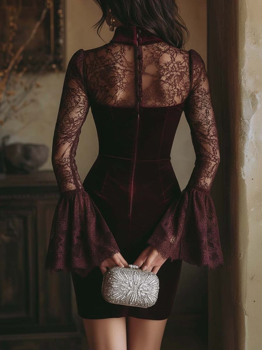 Mia™ | Velvet Lace Bodycon Mini Dress