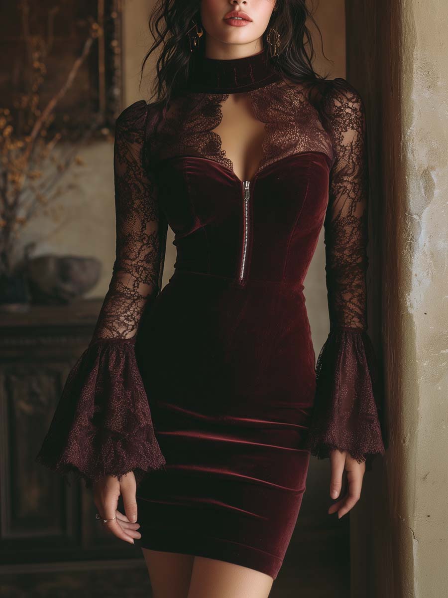 Mia™ | Velvet Lace Bodycon Mini Dress