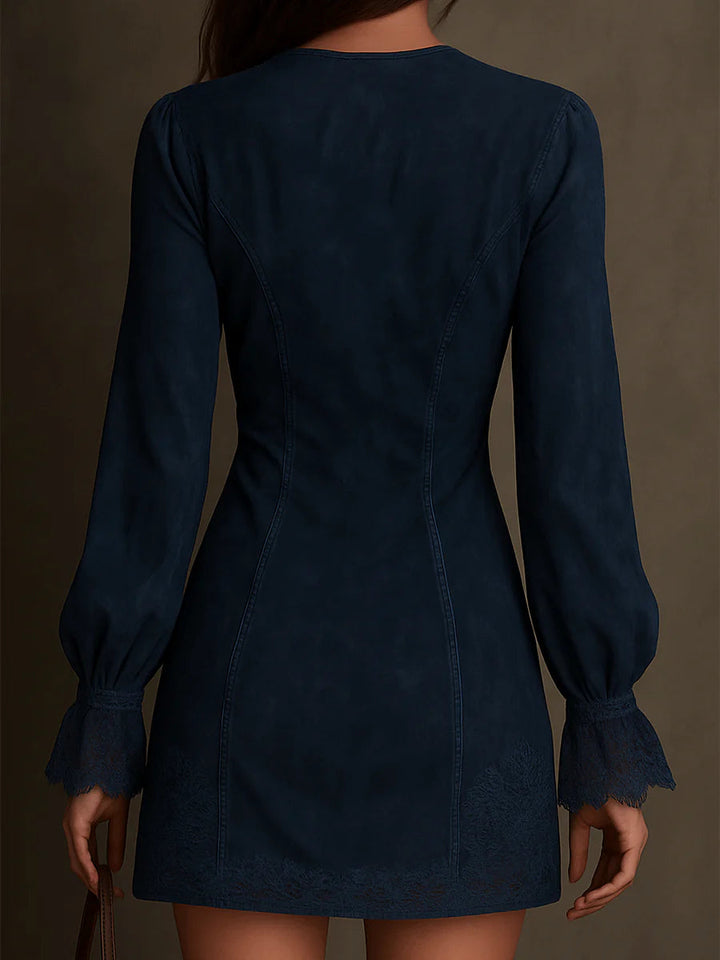 Isabelle™ | Suede Lace Trim Mini Dress