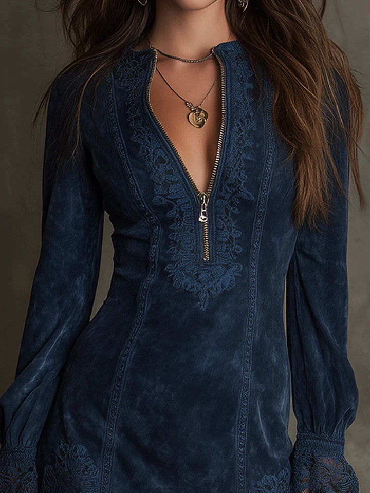 Isabelle™ | Suede Lace Trim Mini Dress