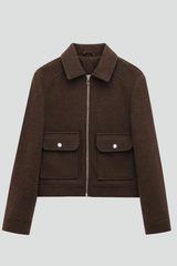 Women’s Bomber Jacket with Lapel Collar and Zip Fastening