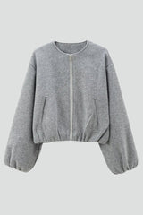 Women’s Cropped Jacket with Zip Fastening and Long Sleeves