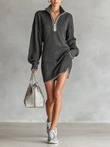 Madeline™ | Knit Zipper Polo Neck Mini Dress