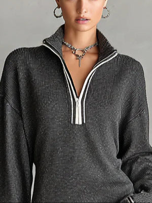 Madeline™ | Knit Zipper Polo Neck Mini Dress