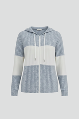 Women’s Hooded Jacket with Zipper and Ribbed Panels