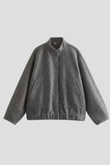 Women’s Oversized Jacket with Ribbed Collar and Zip Closure