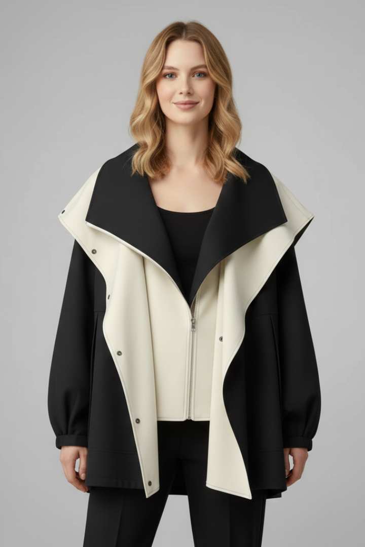Women’s Oversized Jacket with Zip and Wide Collar