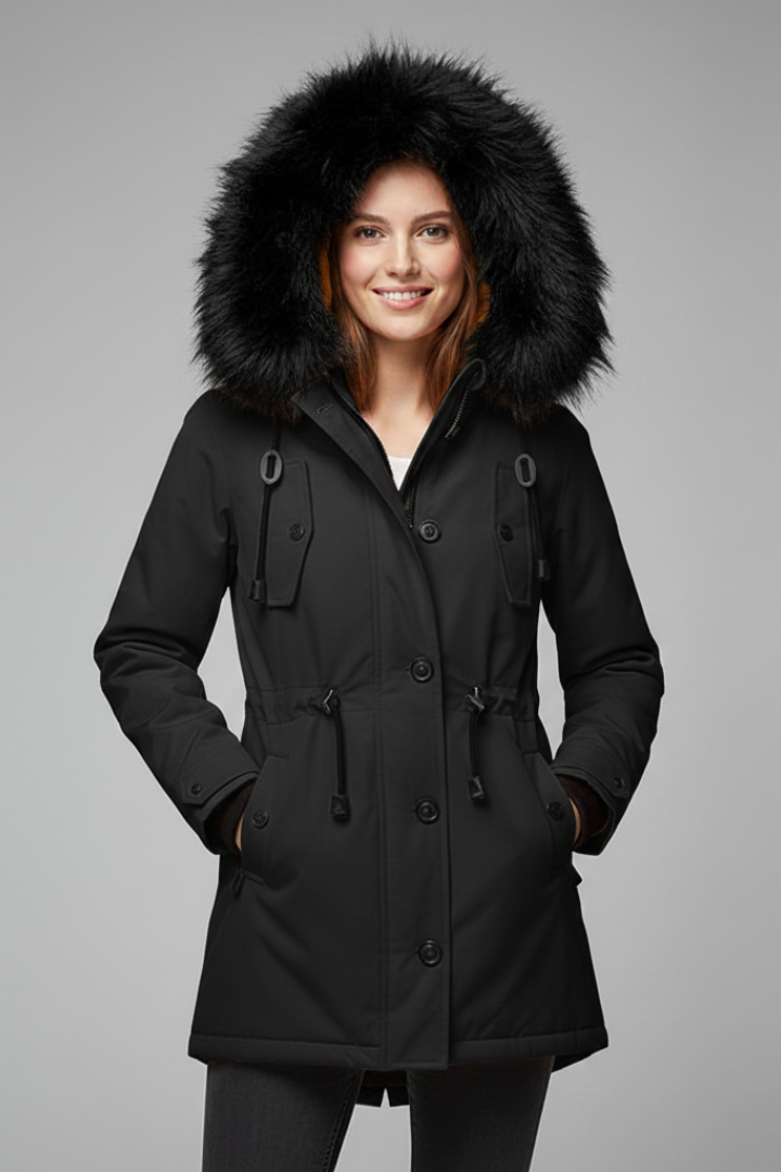 Women’s Parka Jacket with Hood and Flap Pockets