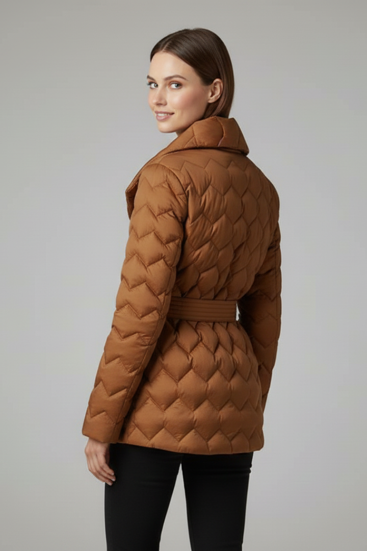 Women’s Quilted Coat with Belt and Long Sleeves