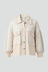 Women’s Short Jacket with Puff Sleeves and Frayed Hem