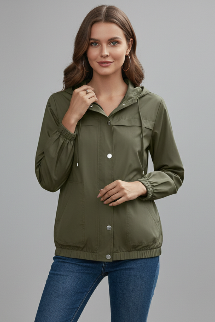 Women’s Trench Coat with Hood and Long Sleeves