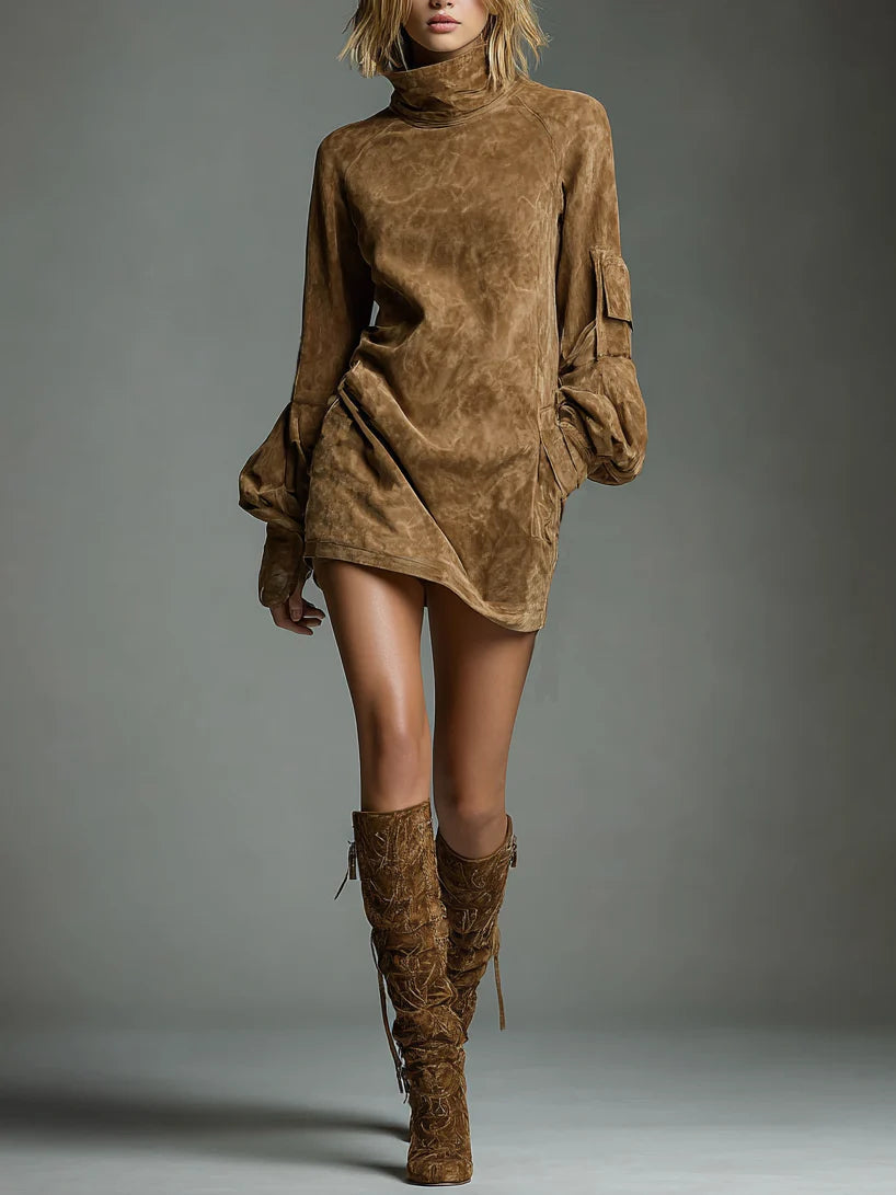 Isabella™ | Suede Turtleneck Mini Dress