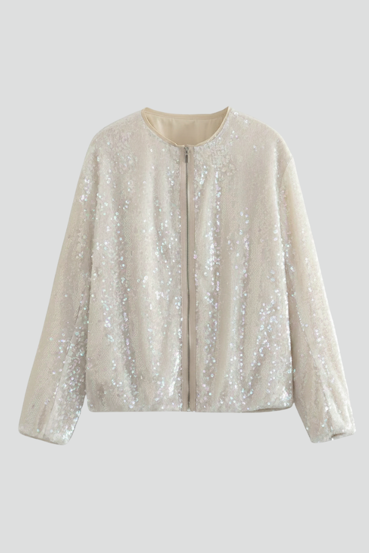 Women’s Zip Jacket with Round Neckline and Textured Surface