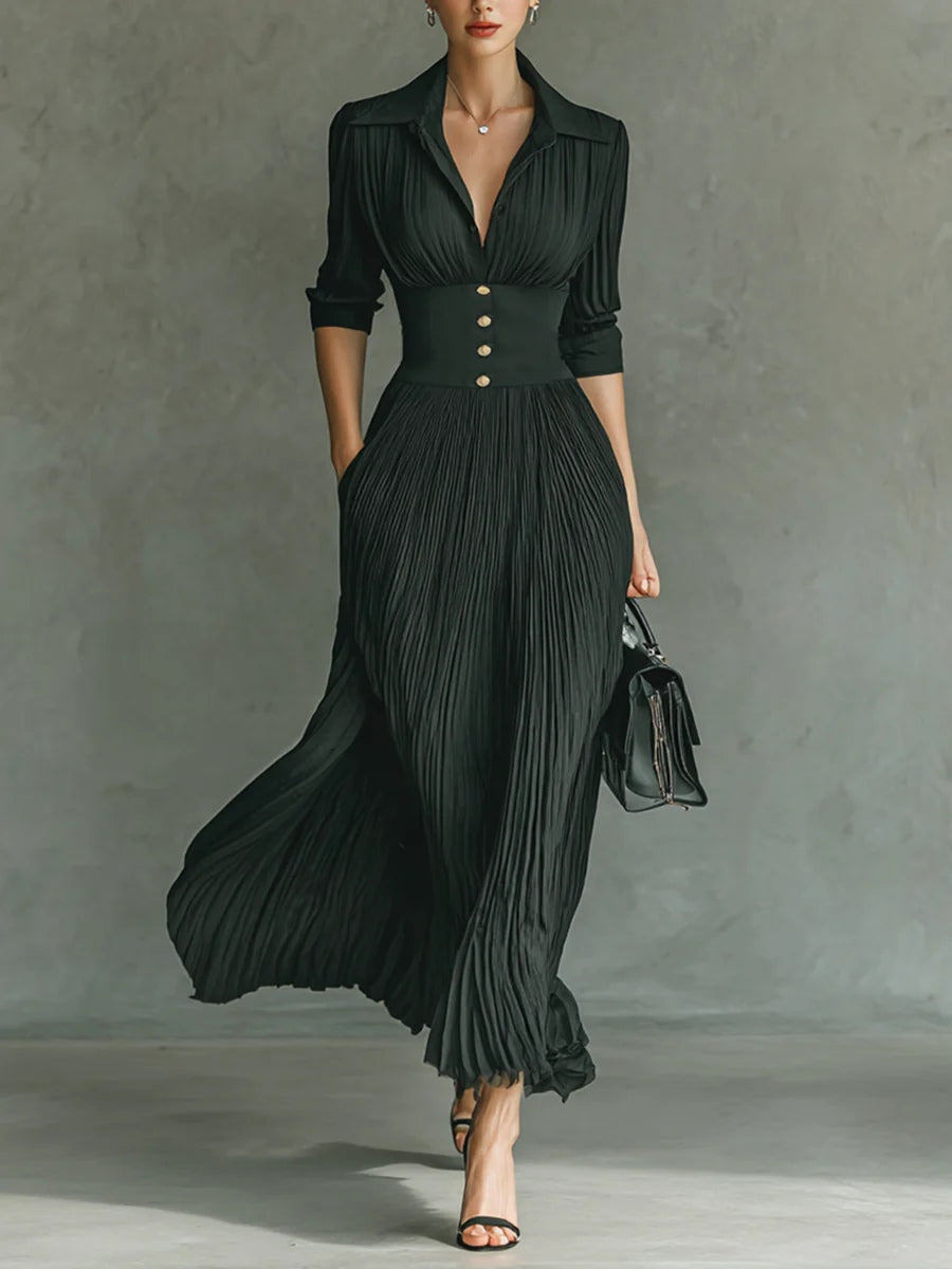Julia™ | Pleated Lapel Maxi Dress
