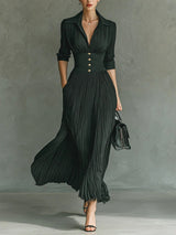 Julia™ | Pleated Lapel Maxi Dress