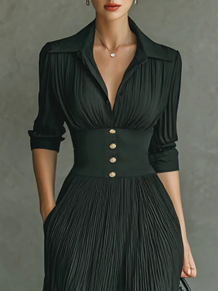 Julia™ | Pleated Lapel Maxi Dress
