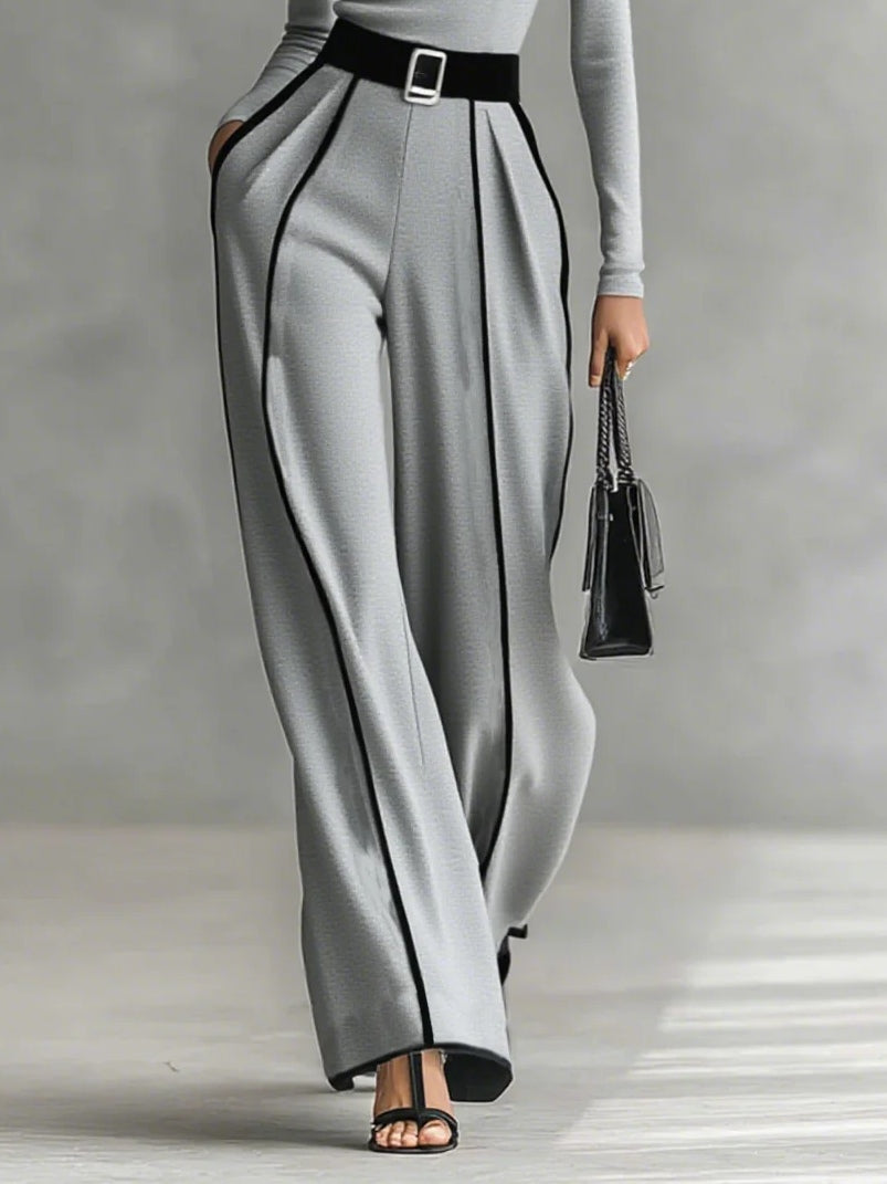 Emily™ | High Neck Long Sleeve Top And Wide Leg Pants Set