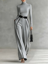 Jasmine™ | High-Neck Long Sleeve Top And Wide-Leg Pants Set