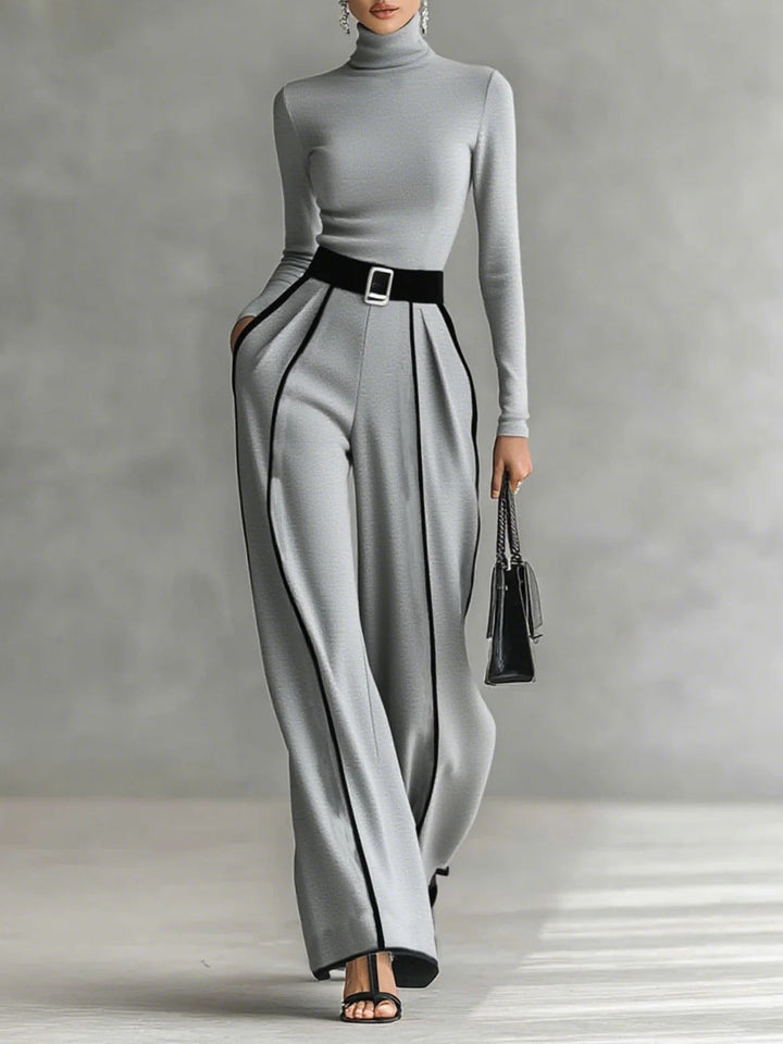 Jasmine™ | High-Neck Long Sleeve Top And Wide-Leg Pants Set