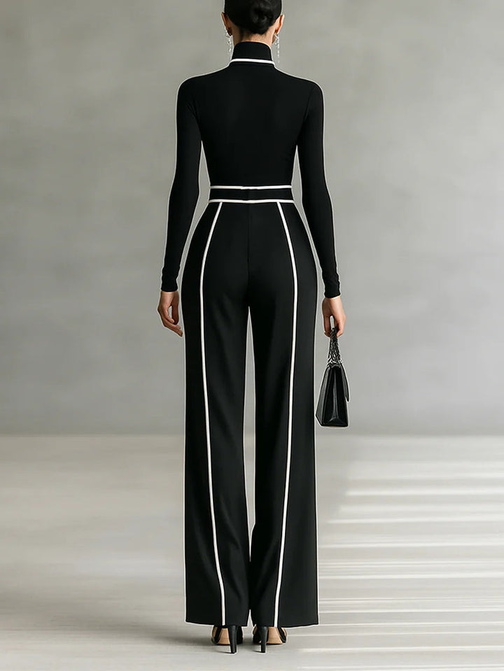 Emily™ | High Neck Long Sleeve Top And Wide Leg Pants Set
