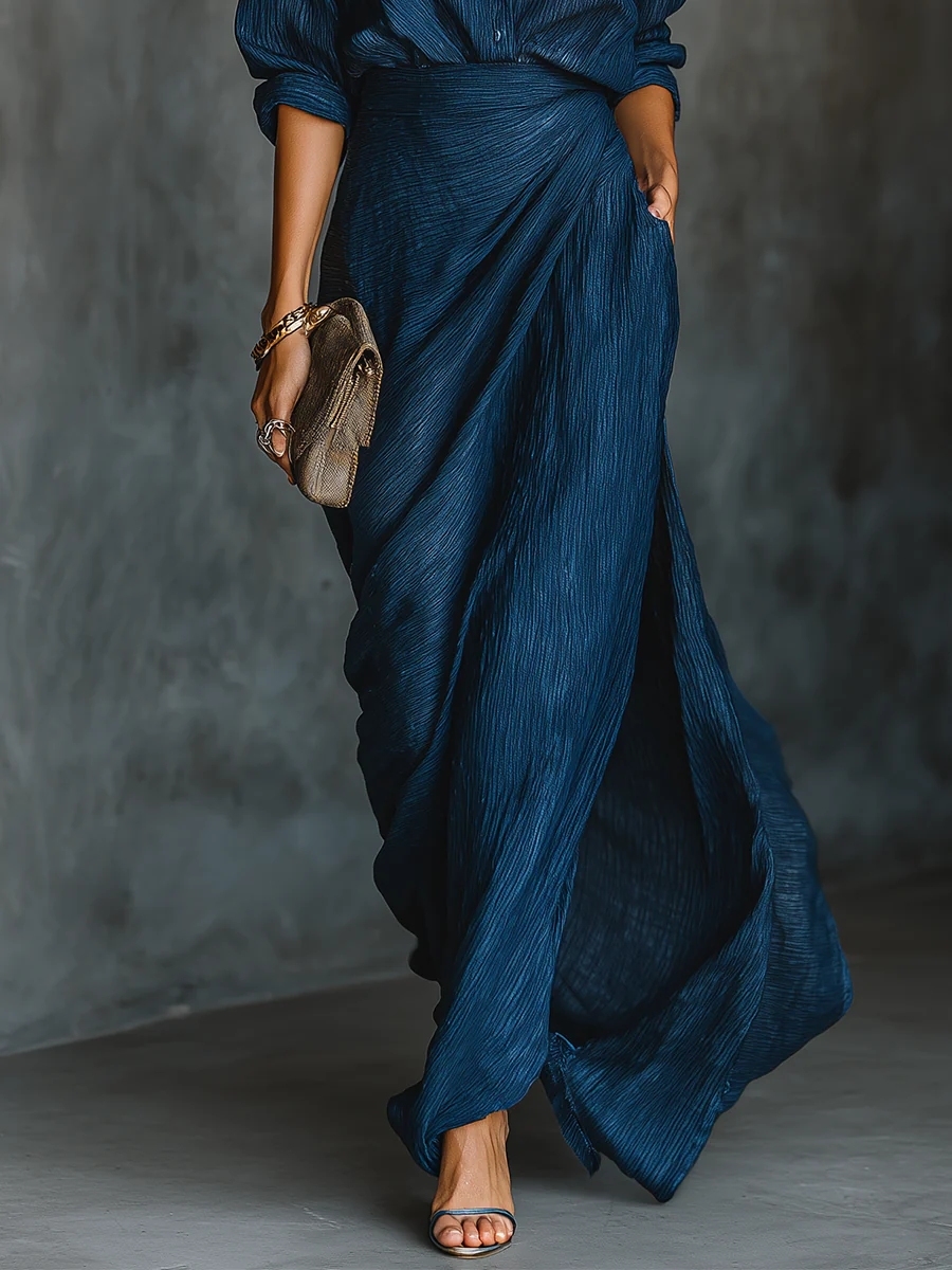 Isabella™ | Cotton And Linen Blend Shirt Long Skirt Set