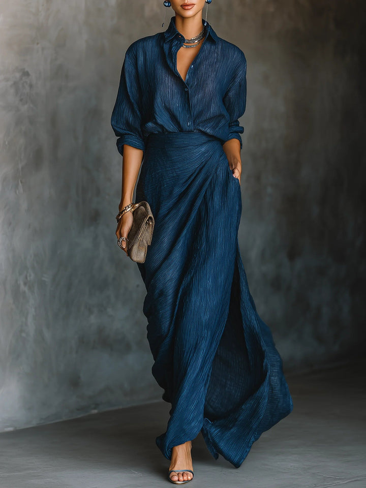 Isabella™ | Cotton And Linen Blend Shirt Long Skirt Set