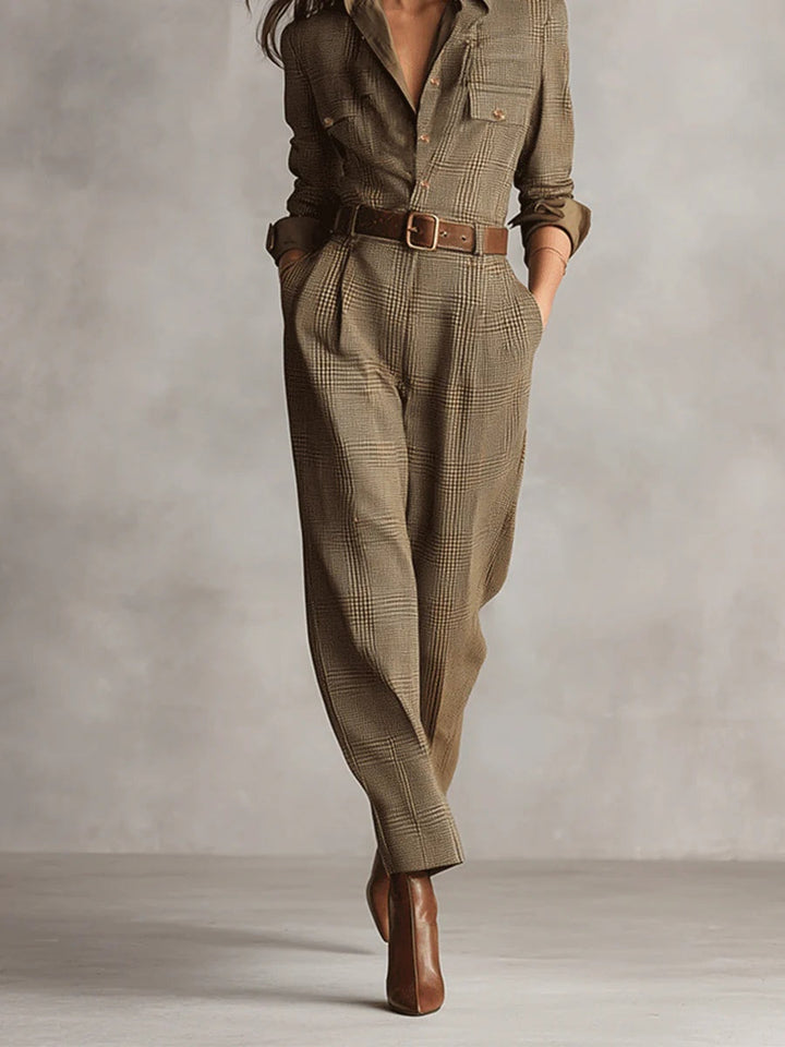 Hannah™ | Tweed Texture Plaid Jumpsuit