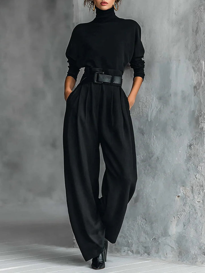 Isabella™ | Turtleneck Long Sleeve Top And Straight Leg Pants Set