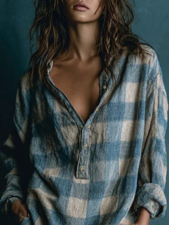 Emily™ | Plaid Henley Neck Mini Dress