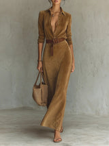 Isabella™ | Suede Single-breasted Maxi Dress