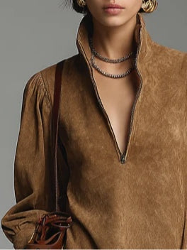 Madeline™ | Suede Zipper Turtleneck Mini Dress