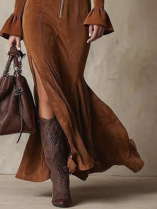 Isabella™ | Bell Sleeve Zipper Slit Maxi Dress