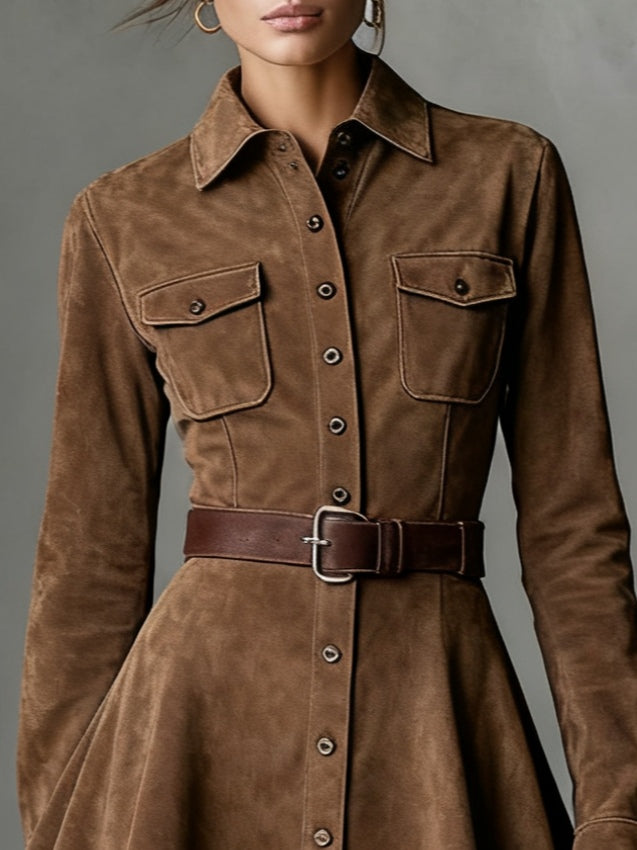Isabelle™ | Suede Single-breasted Mini Dress