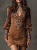 Emma™ | V-Neck Suede Mini Dress