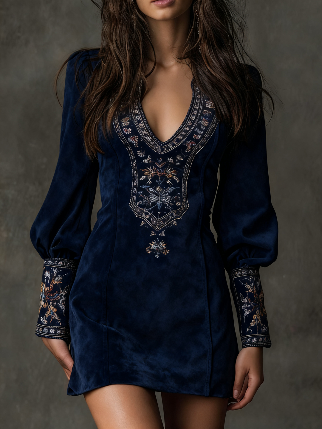 Emma™ | V-Neck Suede Mini Dress