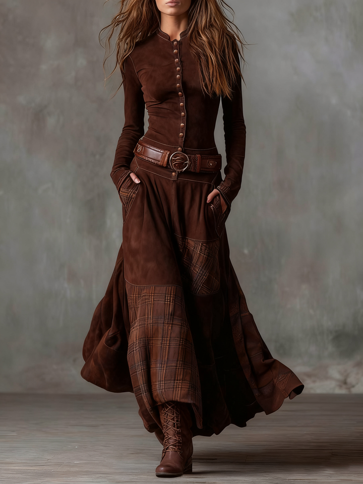 Isabella™ | Suede Maxi Dress With Belt