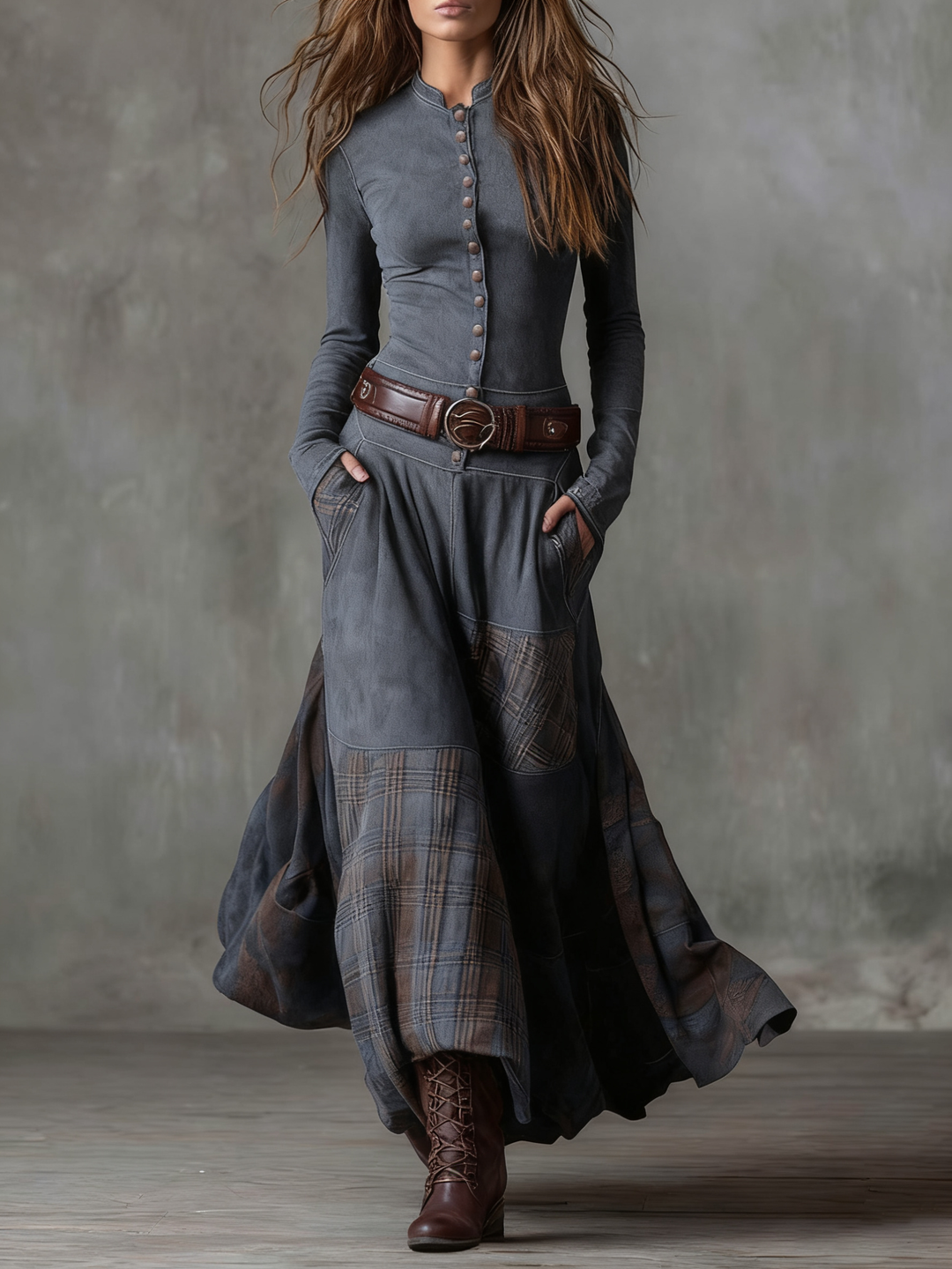 Isabella™ | Suede Maxi Dress With Belt