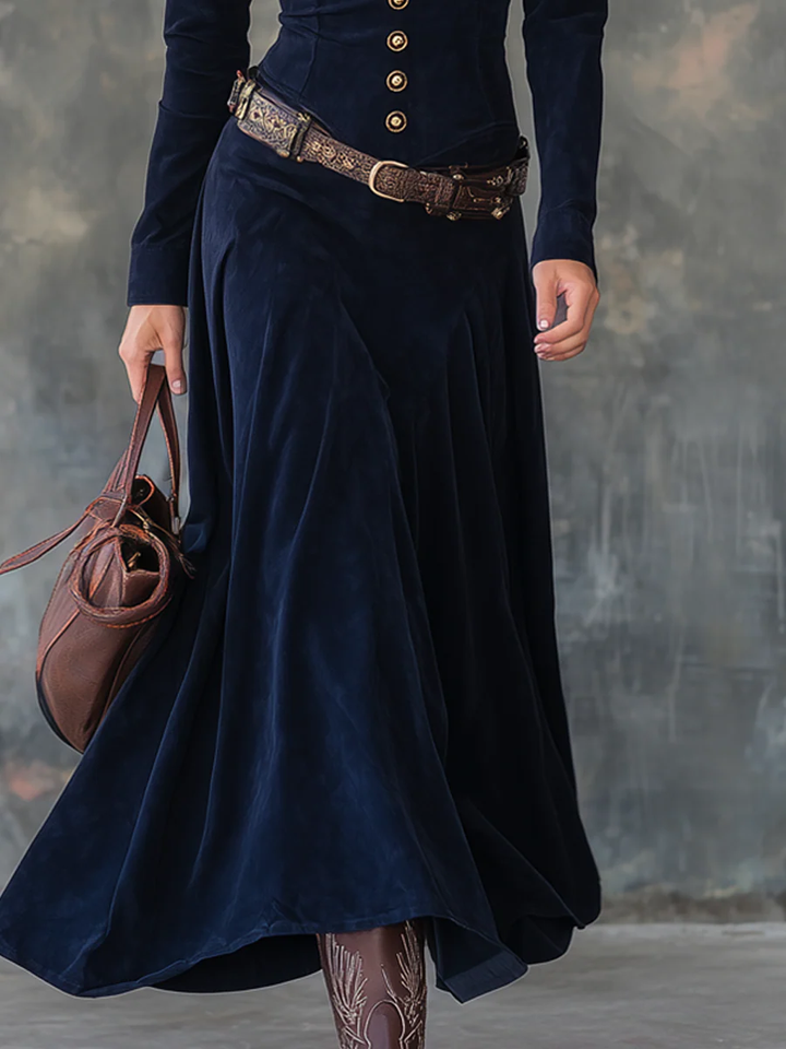 Daphne™ | Button-Detail Long Suede Dress