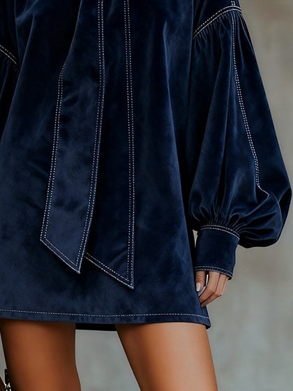 Emily™ | Velvet Bow Lantern Sleeve Mini Dress