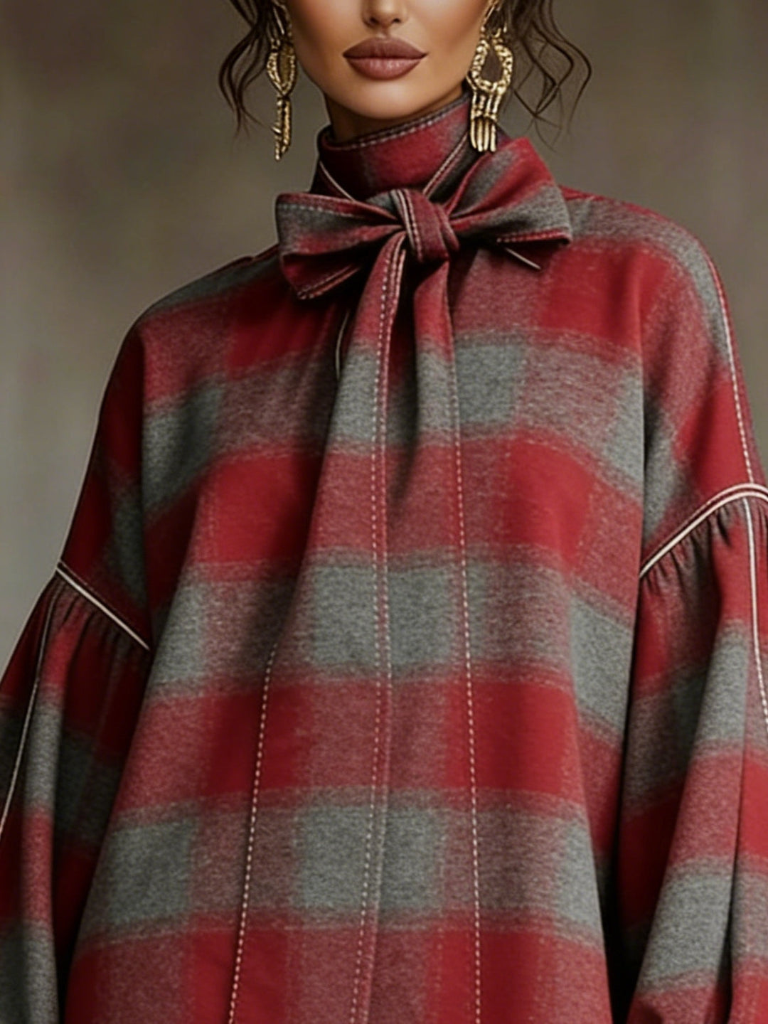 Megan™ | Plaid Bow Lantern Sleeve Mini Dress