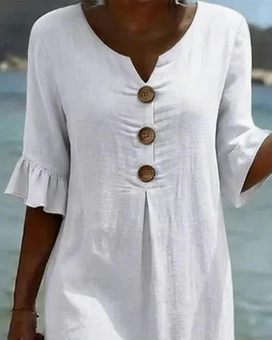 Vanessa™ | Linen Dress With Puff Sleeves