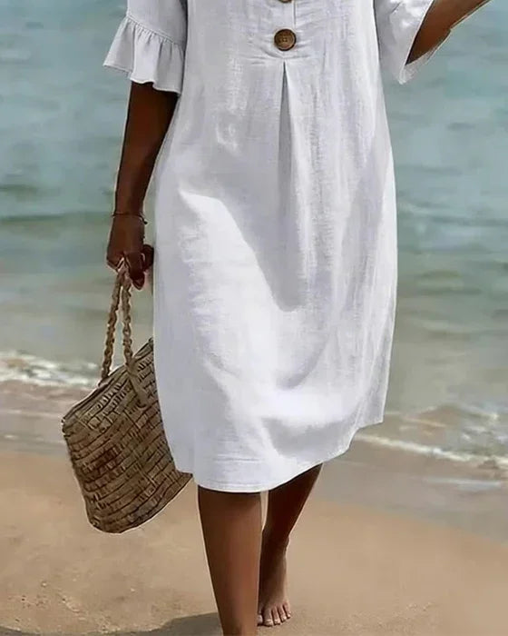 Vanessa™ | Linen Dress With Puff Sleeves