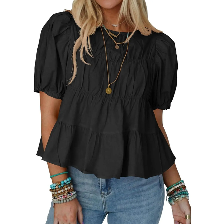Breezy™ | Puff Sleeve Pleated Babydoll Blouse