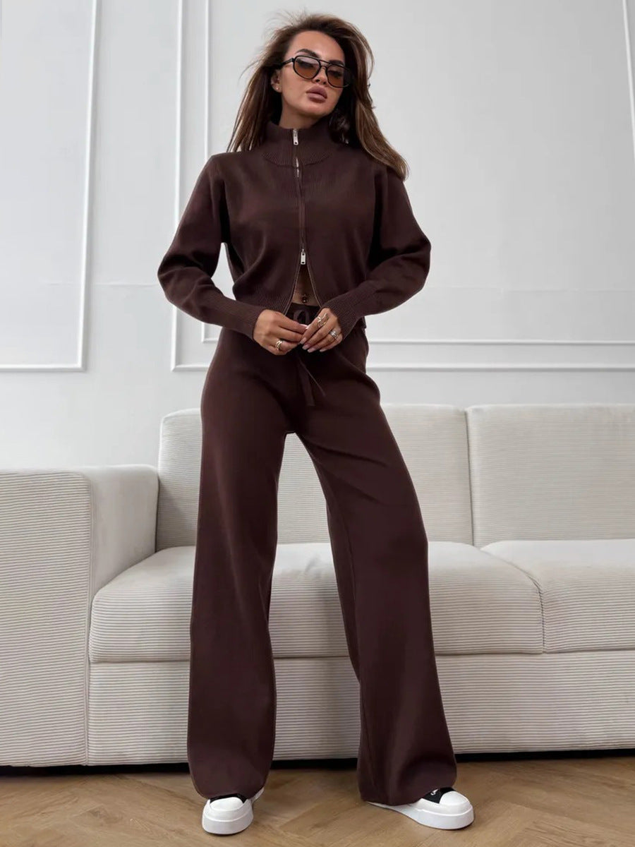 Emily™ | Drawstring Wide Leg Pants And Zip Jacket Set