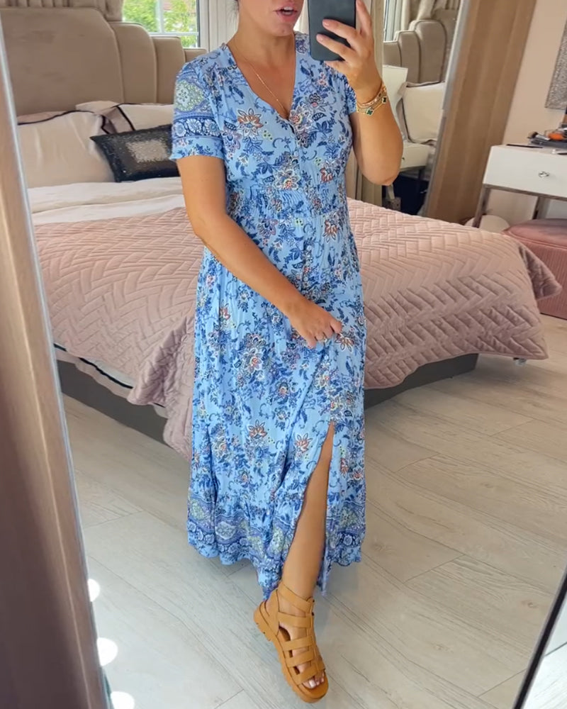 Wibia™ | Floral Print V-Neck Dress
