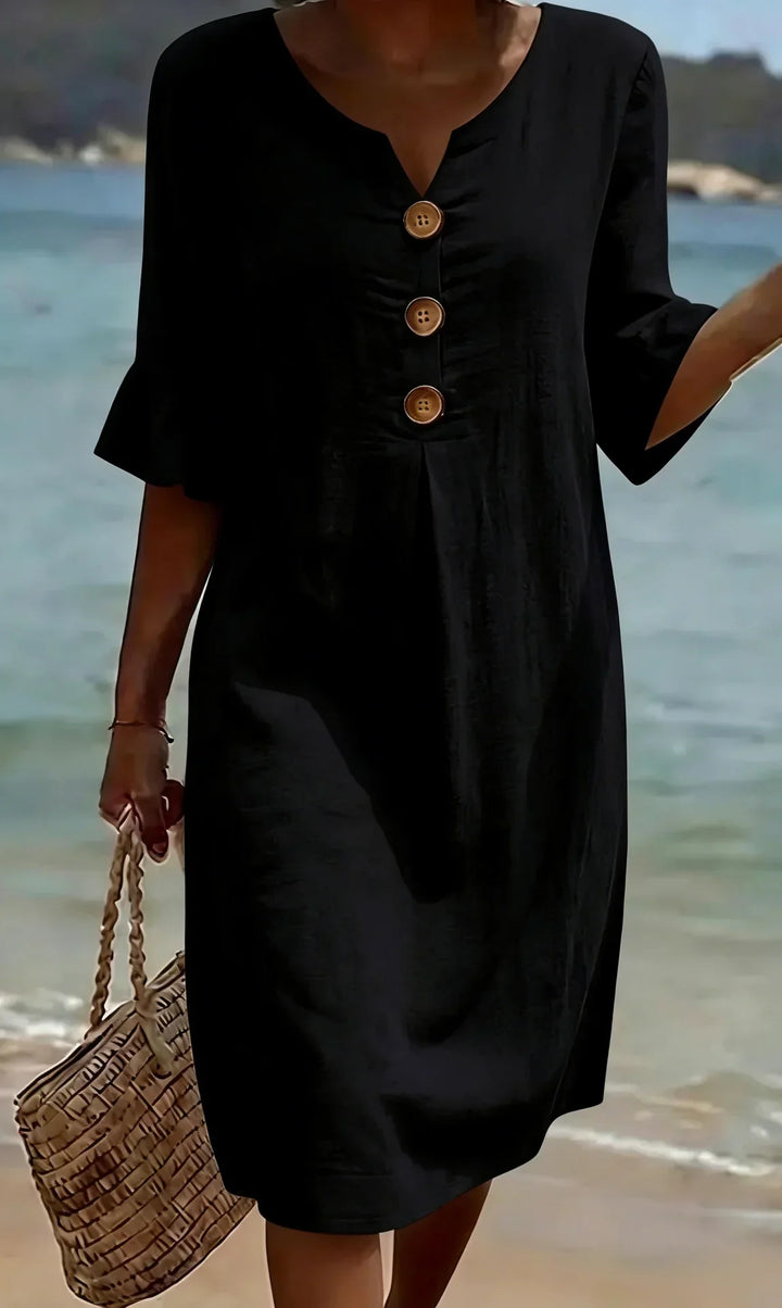 Vanessa™ | Linen Dress With Puff Sleeves