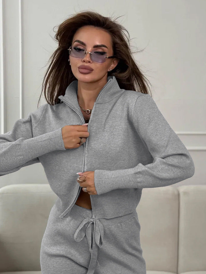 Emily™ | Drawstring Wide Leg Pants And Zip Jacket Set