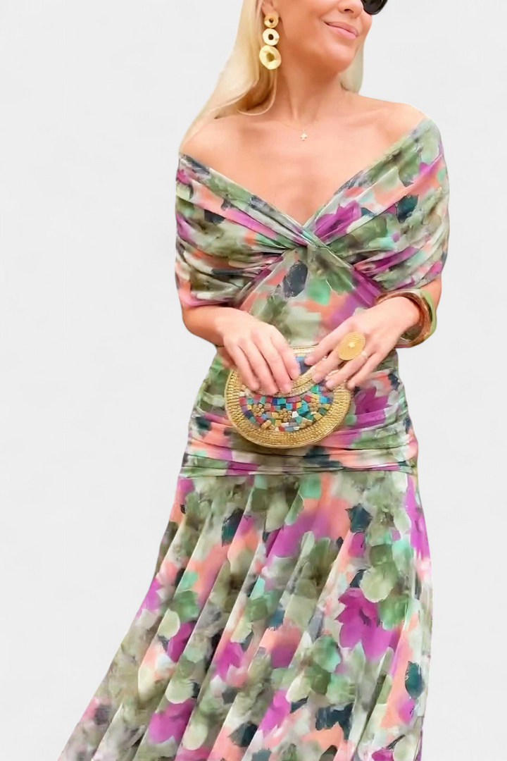 Ava™ | Long Floral V Neck Dress