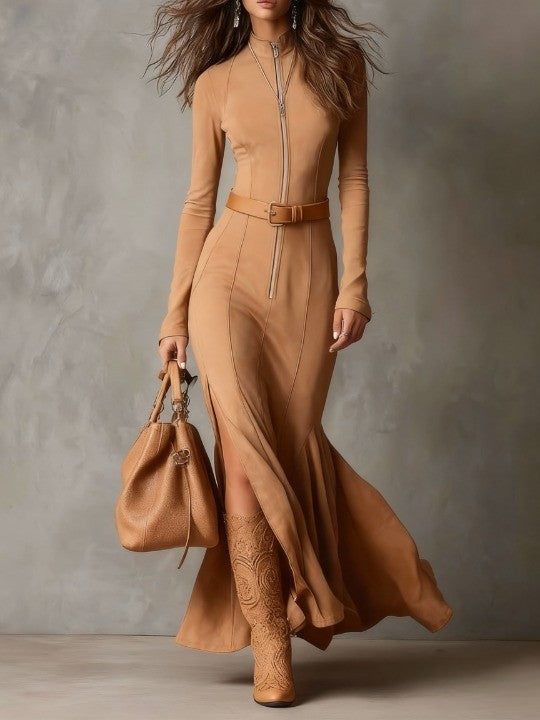Mia™ | Zipper Belted Maxi Dress