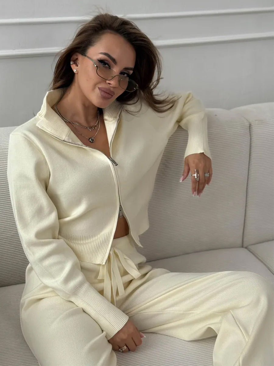 Emily™ | Drawstring Wide Leg Pants And Zip Jacket Set